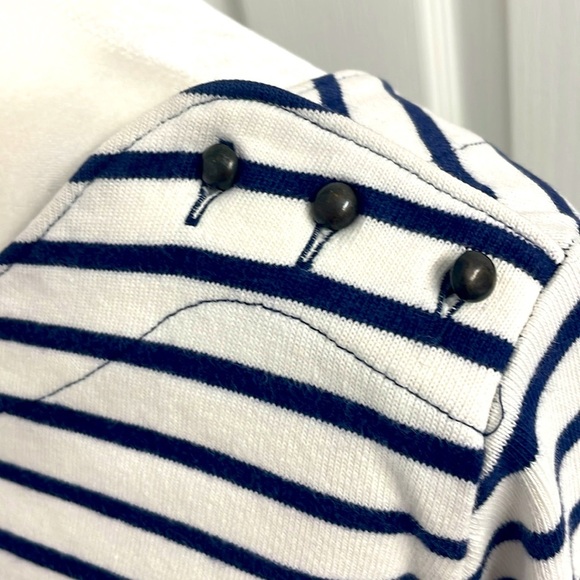 Gap Navy/White Striped Top Boatneck Buttons on Shoulder 3/4 Sleeves Cotton Sz XL - Picture 4 of 14